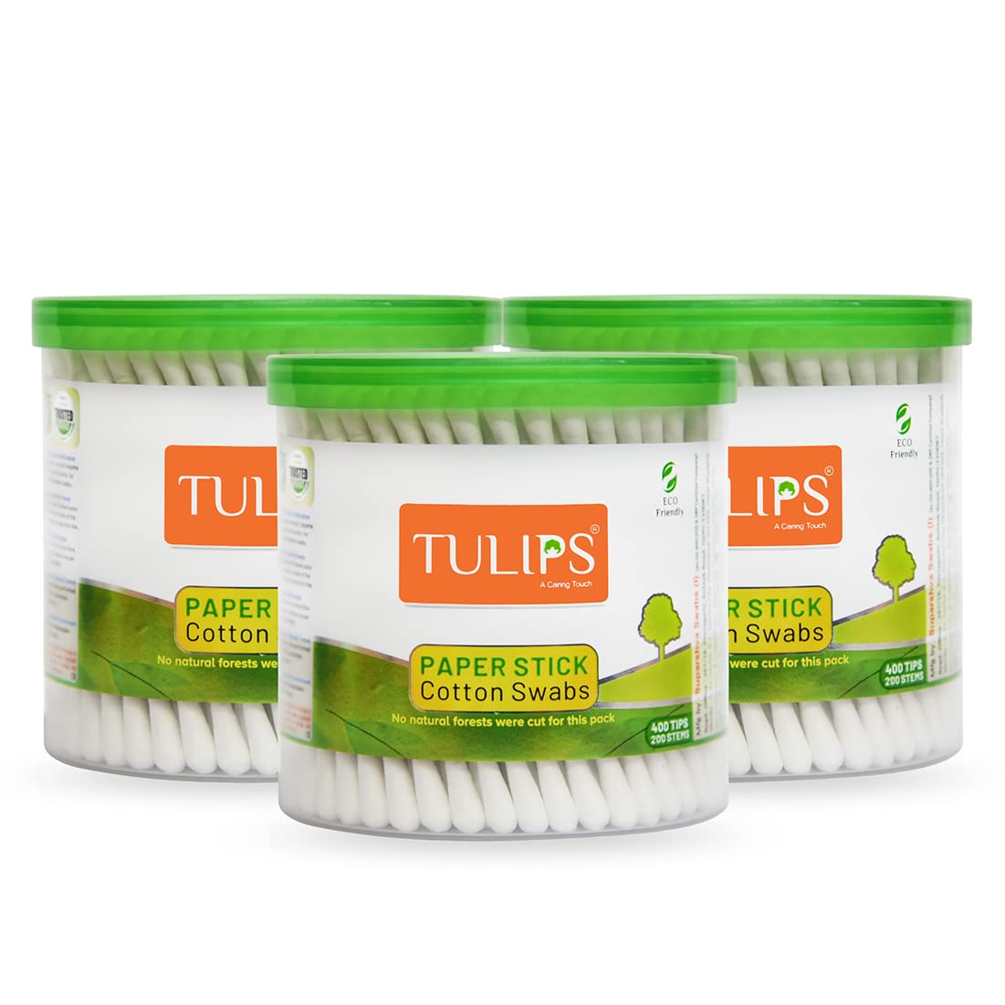 TULIPS Cotton Ear Buds/Swabs (pack of 3) with white PAPER Sticks (300/600 Tips ) in a Jar