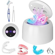 Ultrasonic Retainer Cleaner Machine, 45kHz Dental Cleaning for Denture Jewelry, Watch Strap, Night Guards, Toothbrush, Mouth Guards, Aligner, Braces,Denture Cleaners Digital Timer, 200ML