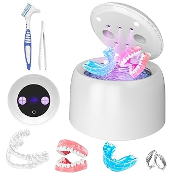 Ultrasonic Retainer Cleaner Machine, 48kHz Dental Cleaning for Denture Jewelry, Watch Strap, Night Guards, Toothbrush, Mouth Guards, Aligner, Braces,Denture Cleaners Digital Timer