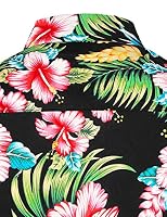 JOGAL Herren Blumen Kurzarm Baumwolle Hawaii Hemd Schwarz Hibiskus Small | Weich, Leicht, Kurzarm, Regular Fit, Button Up, Blumen Hawaiihemd, Tropisch, für Urlaub, Strand, Sommerparty – Ansicht 2