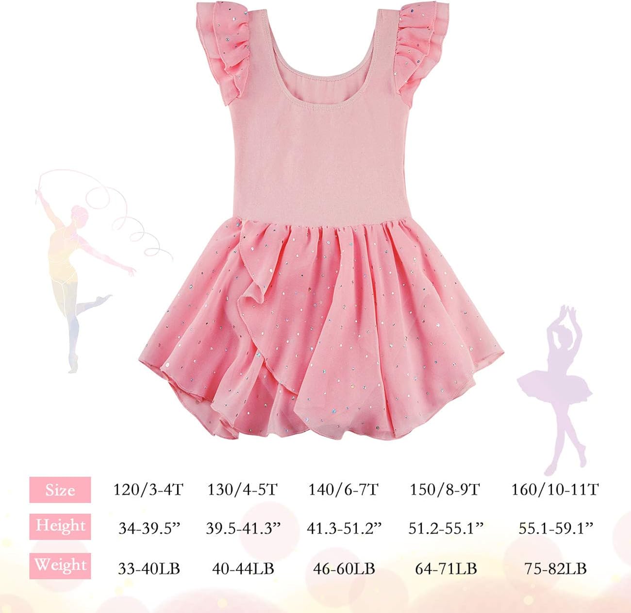 Lovefairy Gymnastics Leotards for Girls Ruffle Sleeve Ballet Dance Dress with Sparkly Tutu Skirt 3-11 Years : Sports & Outdoors
