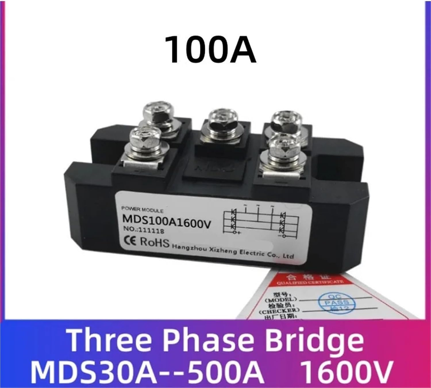 1pc MDS100A1600V Three Phase Rectifier Bridge AC-DC high-Power Module 100Amp 1600V Bridge Rectifier Heat Sink HS2095(MDS100A1600V)