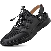 Mens Sandals with Arch Support Plantar Fasciitis Slip On Sport Slides Comfy Leather Shoes Outdoor Indoor Adjustable Straps
