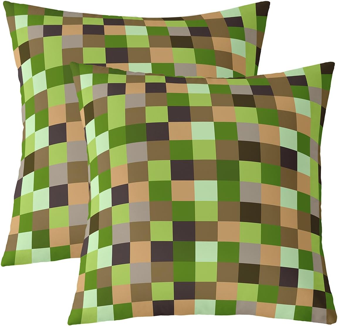 Castle Fairy Green Brown Blocks Throw Pillow Covers (Pack of 2),Pixelated Grid Cushion Cover for Kids Boys Teens Miners Gaming Pillow Cases Build Sandbox Theme Living Room Sofa Bed Decor,20" Lx20 W image 3