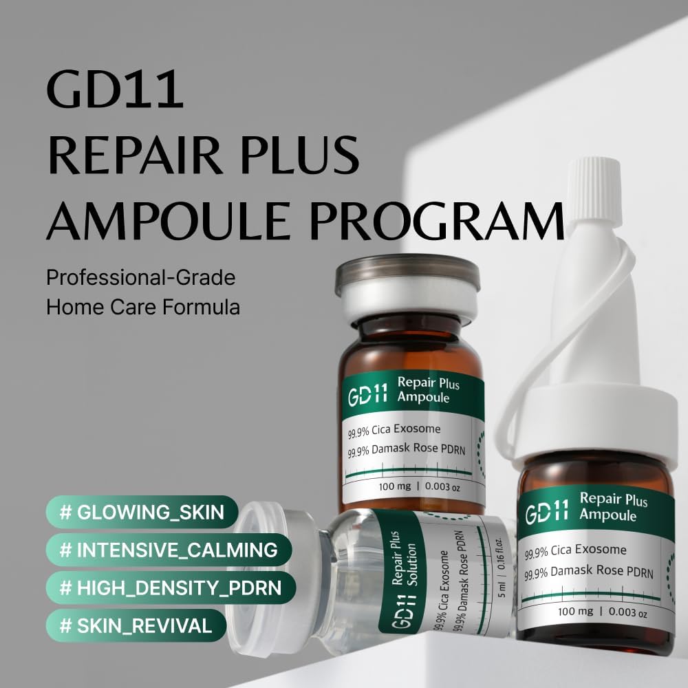 GD11 Repair Plus Ampoule Program 3 pairs, Freeze-Dried Cica Exosome Powder + PDRN-Infused Activator, Fast-Acting Soothing Care for Stressed Skin, for Glow & Antioxidant, K-beauty Glass-Skin