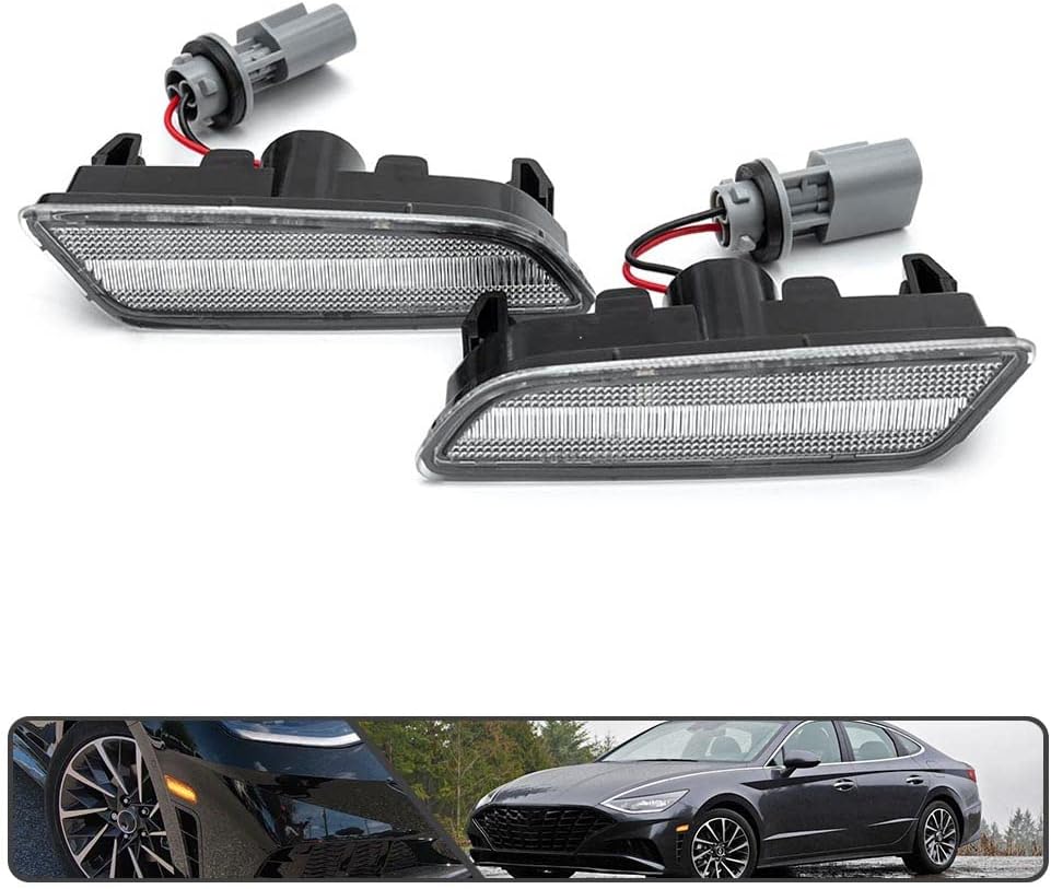 2Pcs Amber LED Side Marker Light for Hyundai Sonata 2020 2021 2022 2023 Front Bumper Indicator Turn Signal Lights Replace OEM Side Marker Lamp Clear Lens #921A1L0300