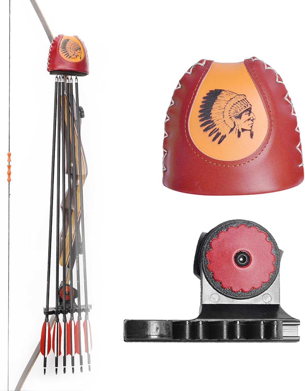 4/6 Arrow Quiver,Brown Leather Quiver Arrow Holder, Recurve Bow Quiver, Quick Shoot System Longbow Recurve Bow Quiver,Adjustable Archery Arrow Quiver for Hunting Shooting Practice