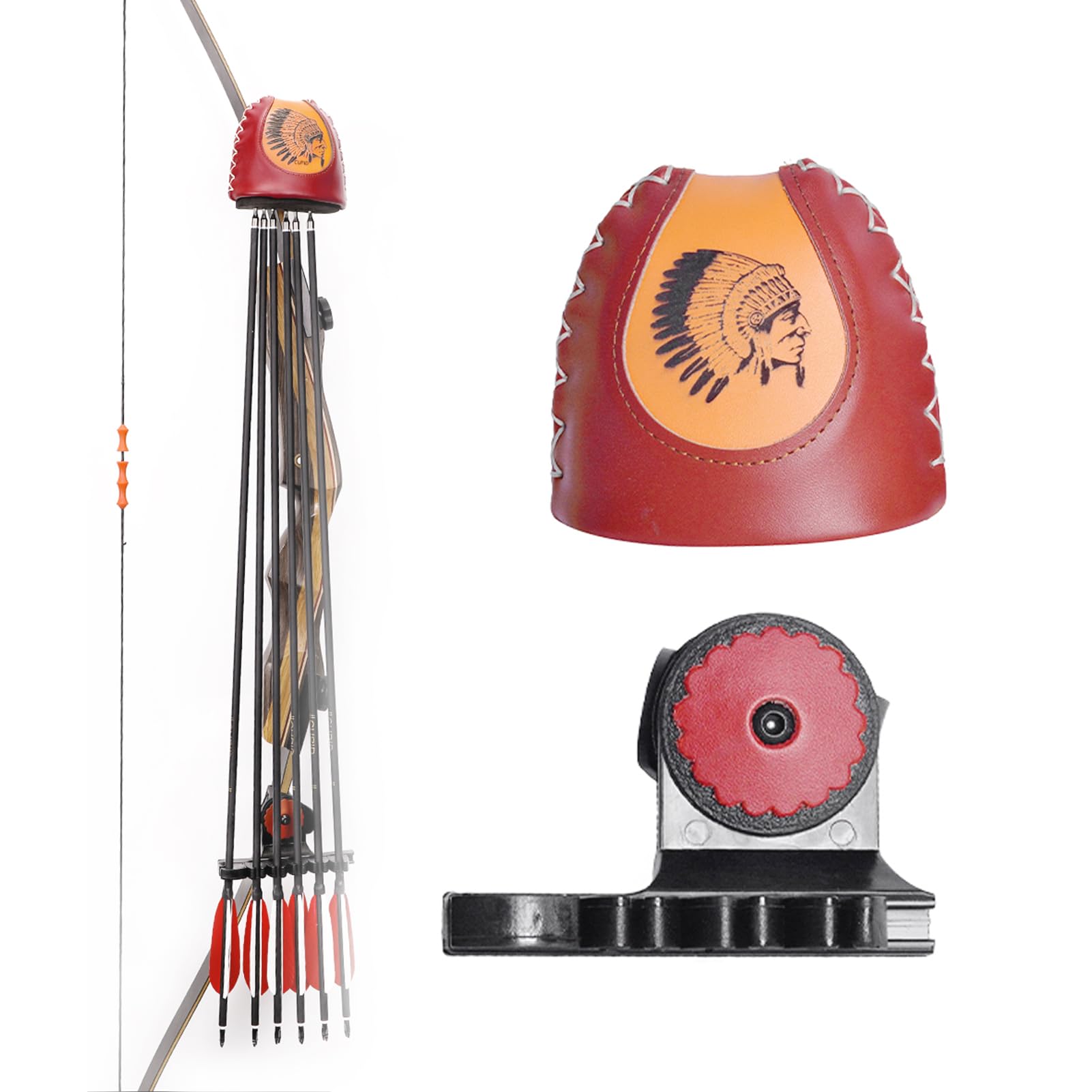 Yuecoom 4/6 Arrow Quiver,Brown Leather Quiver Arrow Holder, Recurve Bow Quiver,Quick Shoot System Longbow Recurve Bow Quiver,Adjustable Archery Arrow Quiver for Hunting Shooting Practice (4)