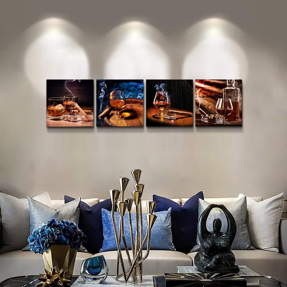 Canvas Wall Art for Kitchen Canvas Prints Artwork Dining Room Wall Decor modern Life Wine glass Picture Watercolor painting 4 Pieces Framed family restaurant wall decorations bar Home Decor Works