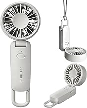 CICIBELLA Handy Fan, Handheld, Quiet, 4 Levels of Air Flow Adjustment, Rechargeable Battery, USB-C Charging, Type-C Compatible, Lightweight, Foldable, Compact, Carabiner Included, Neck, Desktop