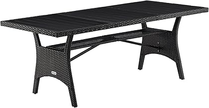 Casaria Garden Table Polyrattan Black 190 x 90 x 74 cm WPC Wood Top Adjustable Height Weatherproof