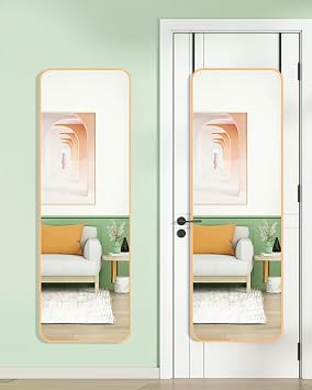BEVERDY Over The Door Full Length Mirror - 14" x 48", Rounded Corner, Yellow