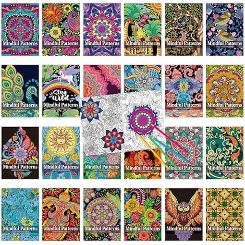 Liliful 24 Pcs Christmas Coloring Book for Adults Coloring Book Bulk, DIY Art Coloring Books Stress Relief Drawing Book with Patterns for Party Favors Goodie Bag Filler Holiday Gifts (Mindful) Cover