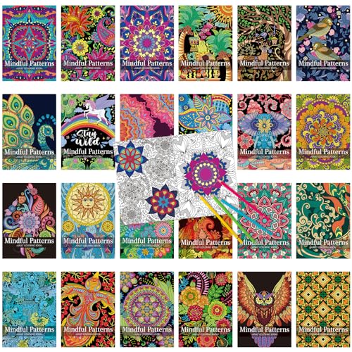 Liliful 24 Pcs Mindful Coloring Book Bulk for Adult DIY Art Stress Relief Drawing Book with Relaxing Mindfulness Patterns for Adults, Party Favors, Goodie Bag Filler and Holiday Gifts