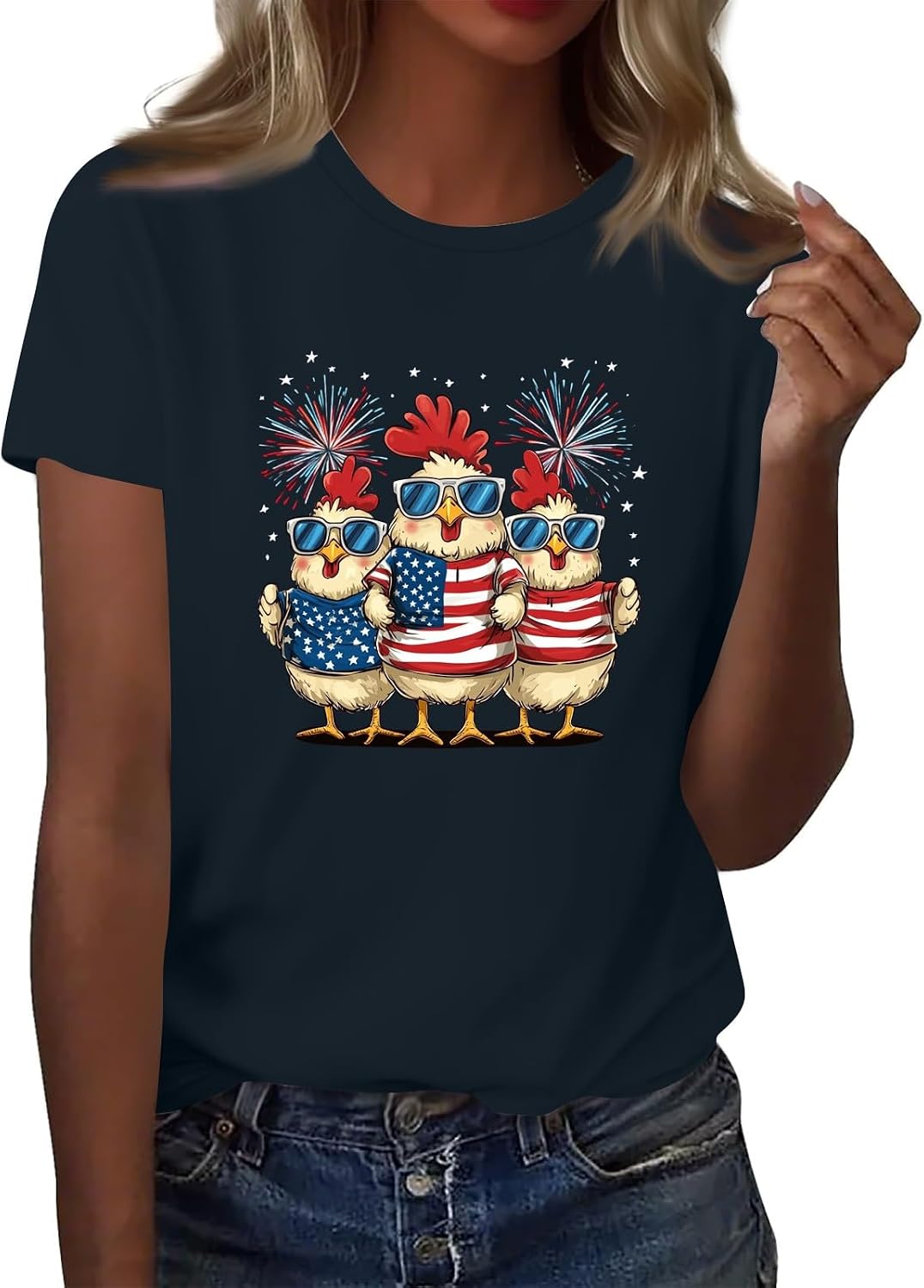 Womens Graphic Basic Tees 4Th of July American Flag Crewneck Short Sleeve Independence Tops Summer Casual Shirt