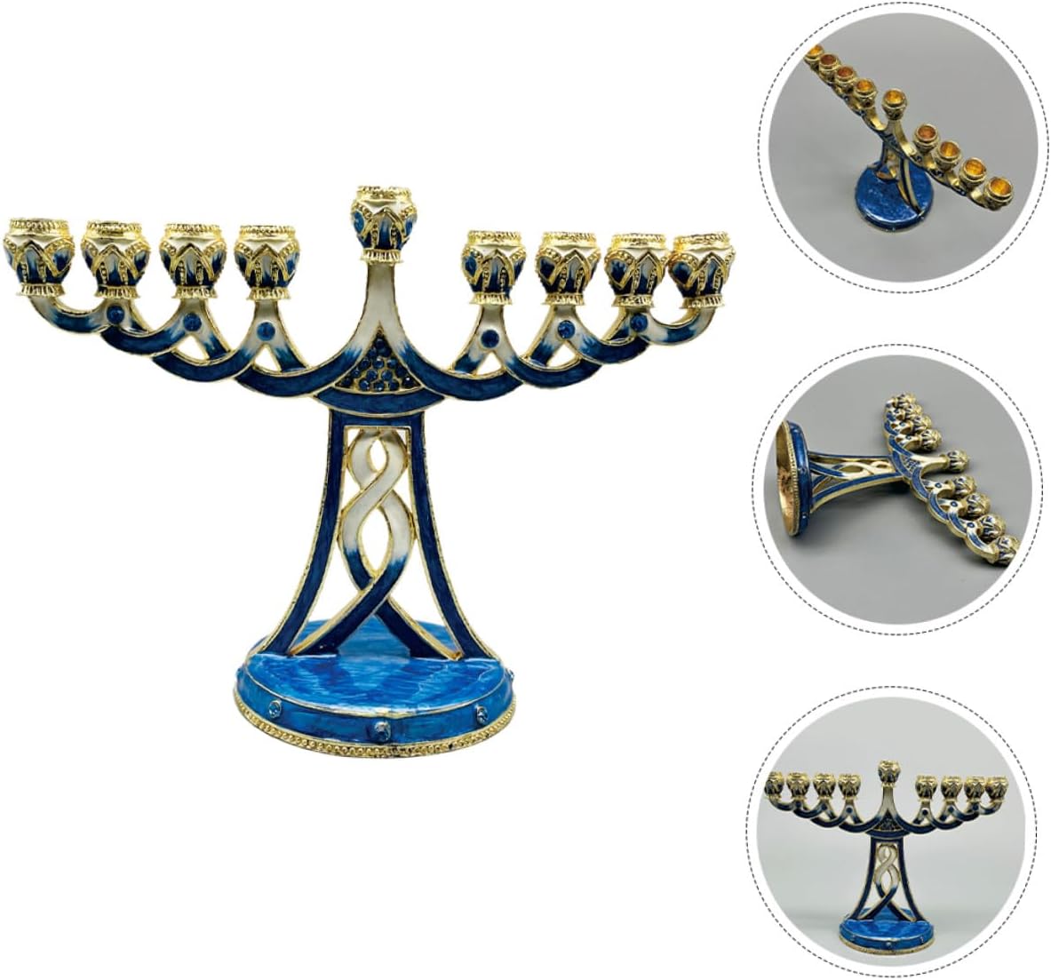 Metal Branch Menorah Candle Holder for Hanukkah Jewish Year Vintage Enamel Finish Religious Candlestick Metal Desktop Centerpiece for Family Gatherings and Holiday Decor