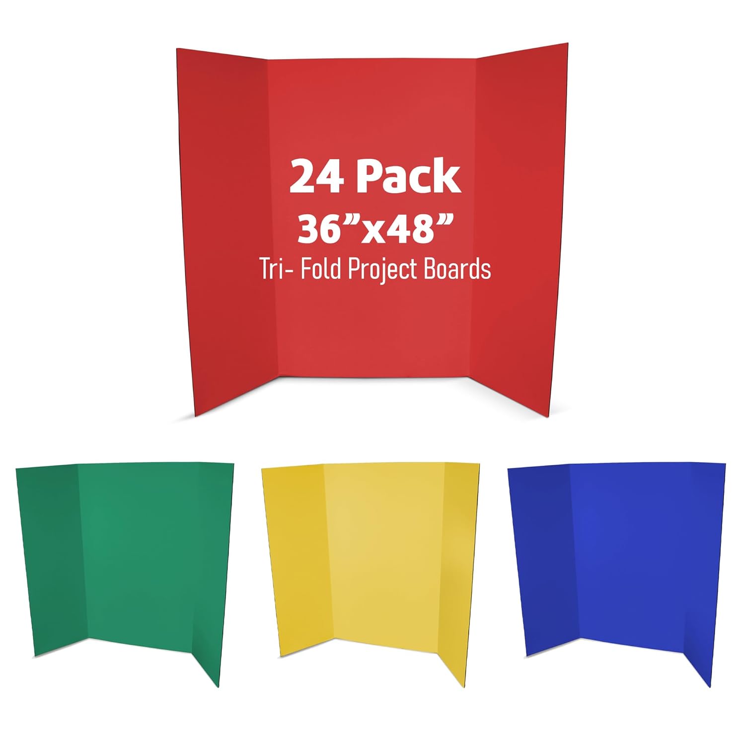 Flipside Products 36” x 48” Project Boards for Presentations, Science Fair, School Projects, Event Displays and Trifold Picture Board, Proudly Made in USA - Primary Colors Assorted - 24 Pack
