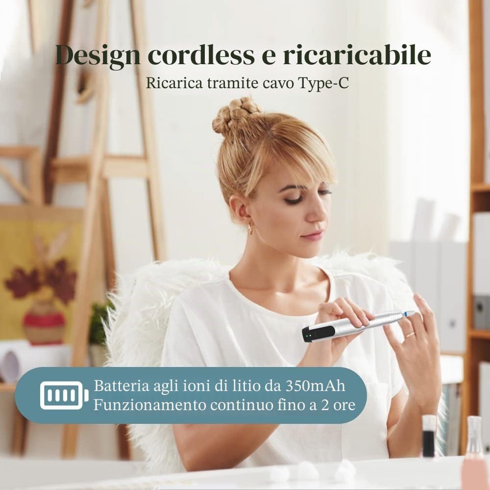Fresa per Unghie, TOUCHBeauty Lima per Unghie Elettrica Senza Fili Professionale con USB Ricaricabile, 12 in 1 Manicure e Pedicure per Rimozione Smalti e Gel AG-2236