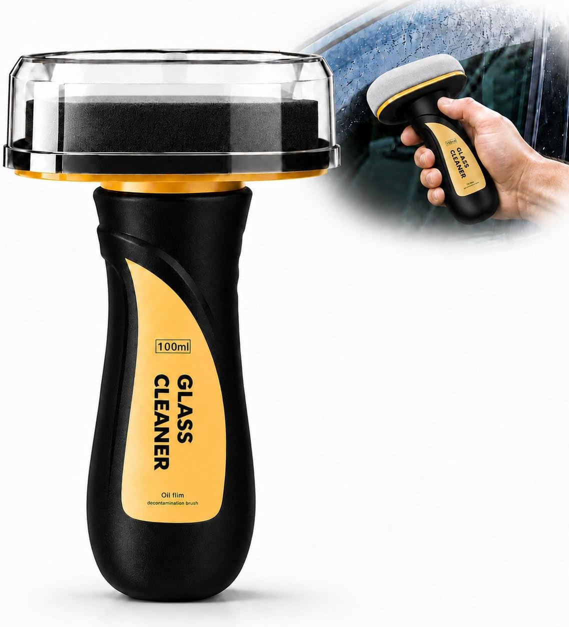 Car Windshield Oil Film Remover, 100ml Roll-On Glass Cleaner Compound with Built-In Sponge Brush, Helps Remove Water Spots, Rain Film, Road Grime and Smudges for Clearer Driving View