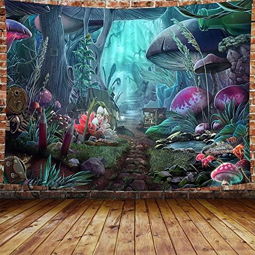 DBLLF Magic Mushroom Forest Tapestry Fairy Tale Jungle Wall Hanging Decor 80"x 60" Flannel Cool Game Tapestries Plants Decor Tapestry for Bedroom Teen Girl Boy Living Room Dorm DBLS774