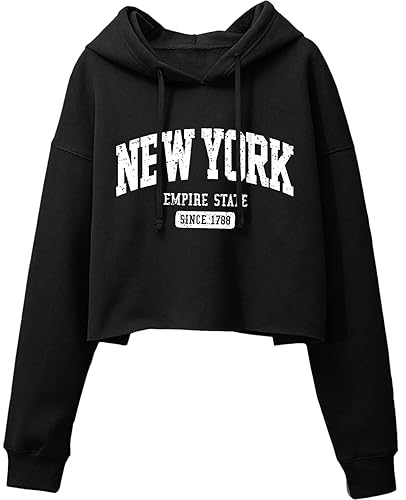Woman Letter Graphic Print Cropped Hoodie Long Sleeve Crop Fleece