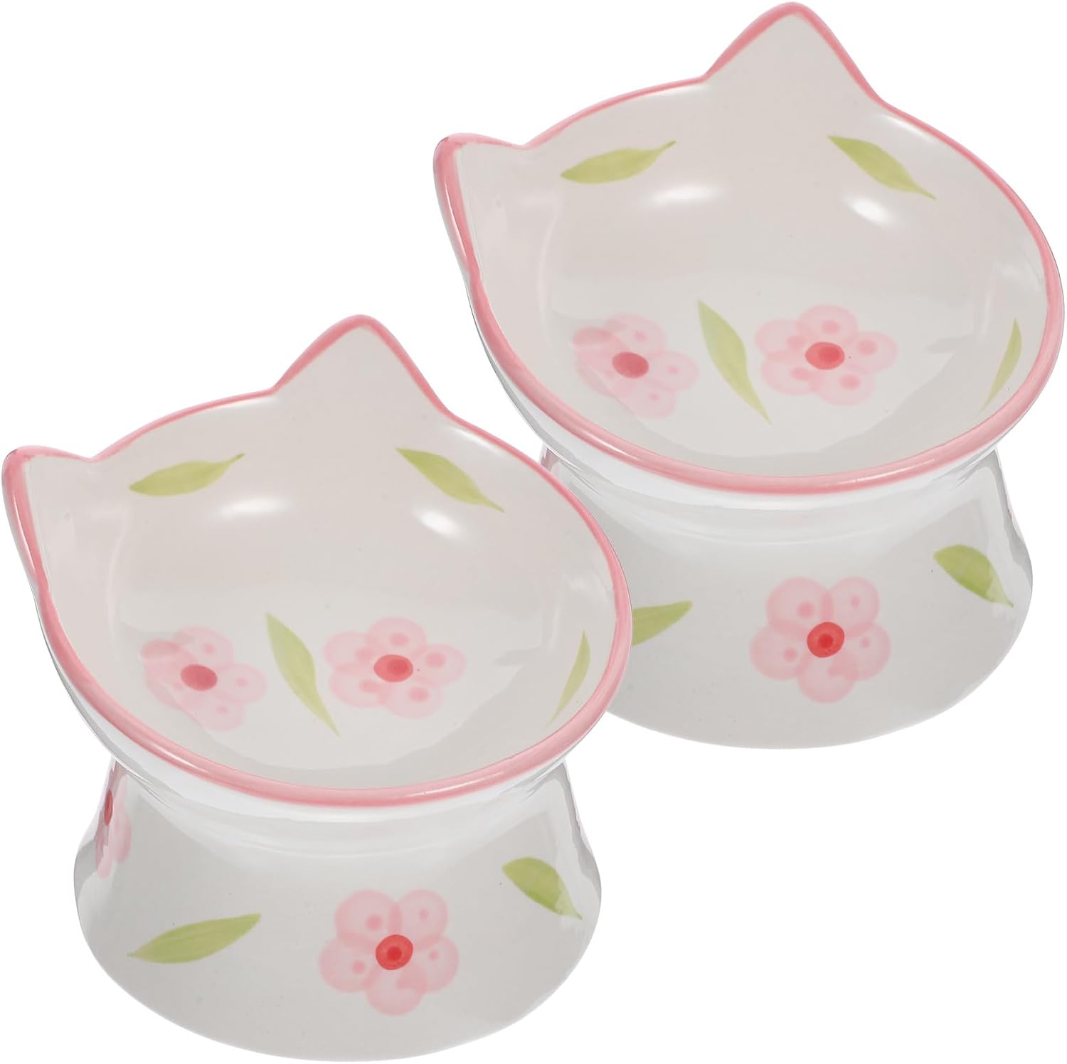 2Pcs Elevated Cat Food Bowls Ceramic Raised Pet Feeding Bowls Tilted Anti-Spill Design Neck Protection Suitable for Indoor Cats and Puppies
