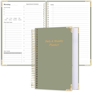 Undated Daily Planner - 5.8"x8.5" Daily Planner with Hourly Schedule, Green
