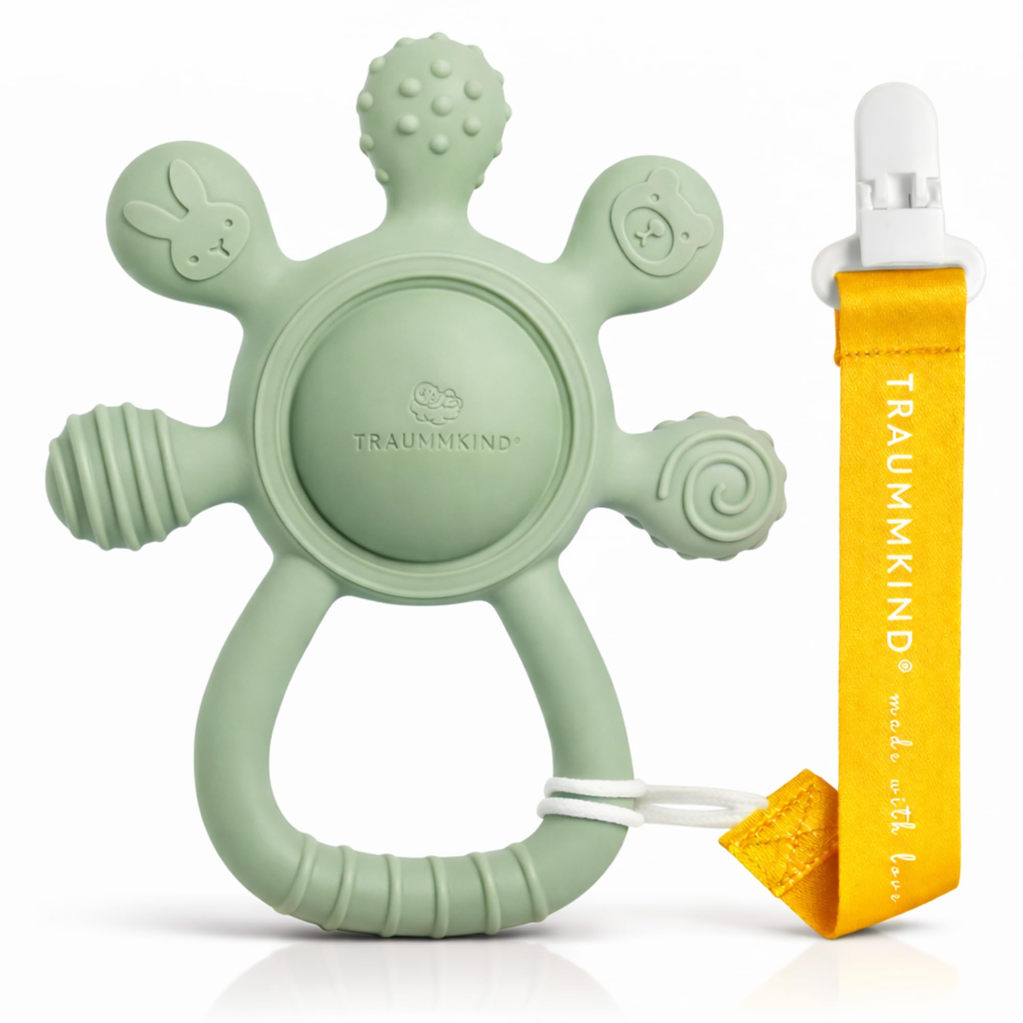 Baby Beißring mit Rassel & Clip – 100 % lebensmittelechtes Silikon, BPA-frei, zertifiziertes Beißspielzeug (0–24 Monate), Zahnungshilfe & sensorisches Lernspielzeug, Baby-Rassel, Geschenk zur Geburt