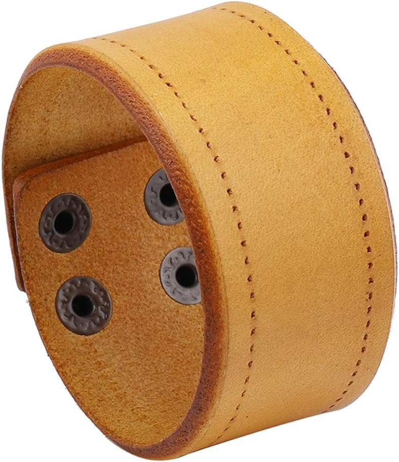 Wide Cowhide Adjustable Wrap Wristband Genuine Leather Cuff Bracelet Retro Dark Brown Leather Handmade Blank Cuff Bangle Arm Armor with Snap for Men Women Halloween Costume Party