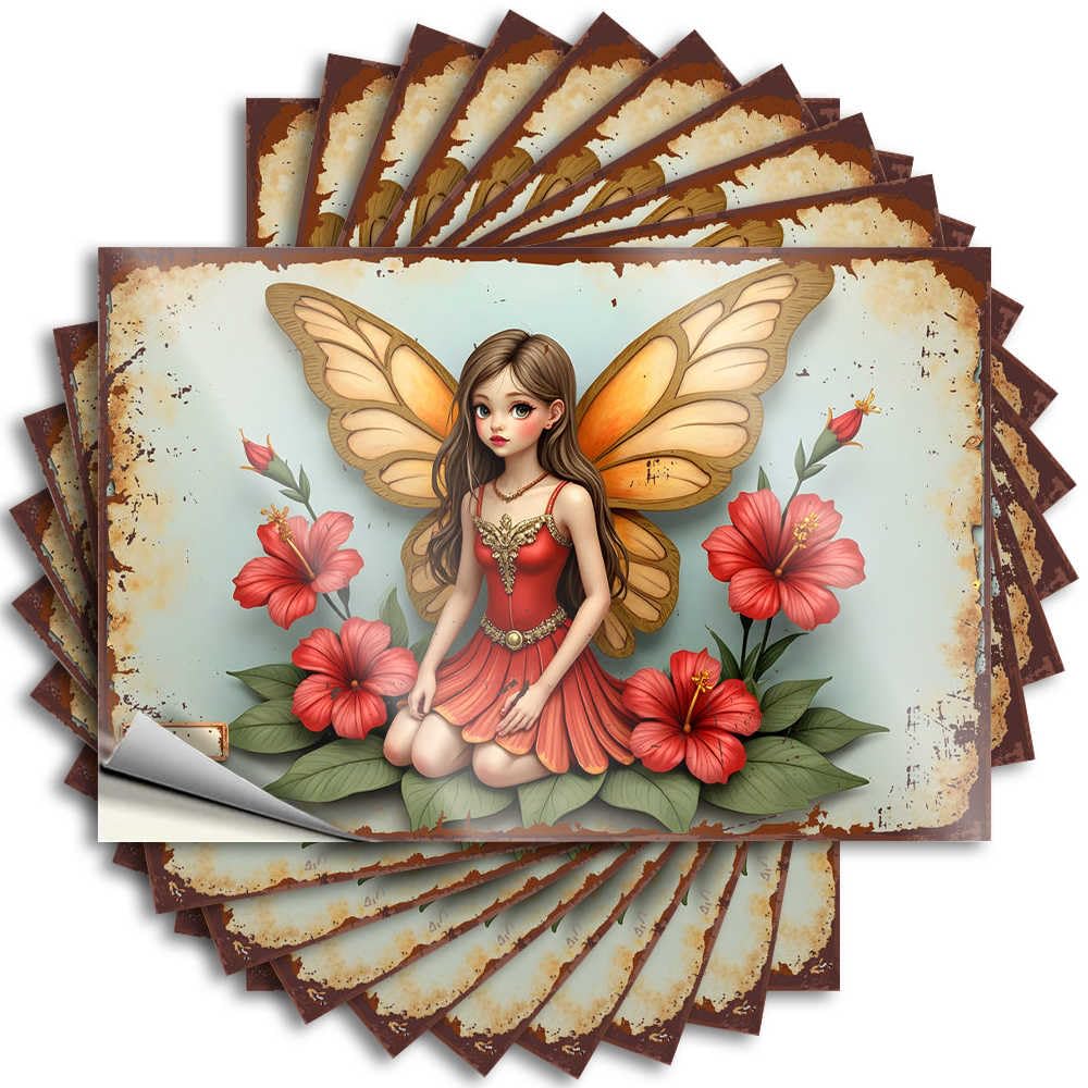 Stickers Happy Upgrades Garage Enchanted Butterfly Fairy Amidst Crimson Flowers - No Residue Decals for Colorful(8X12CM)