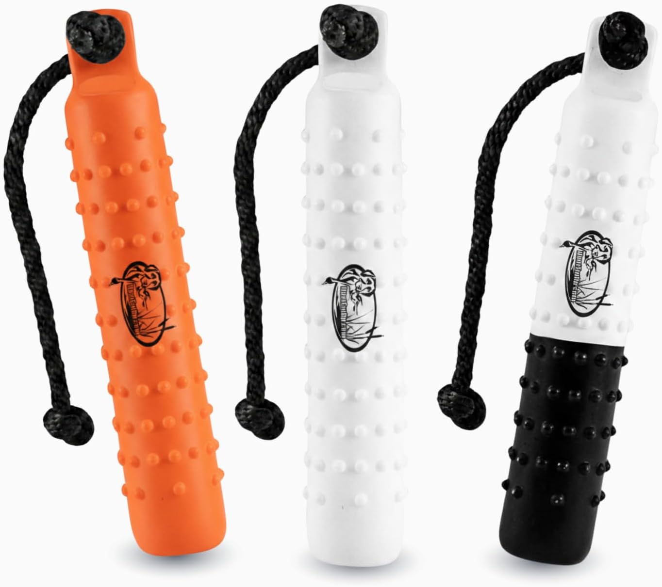 Training Bumper for Hunting Dogs - Water-Ready Floating Fetch Dummy with Throw Rope (Valveless) - Durable, Knobby Design, 2"x11"(3 ct Variety)