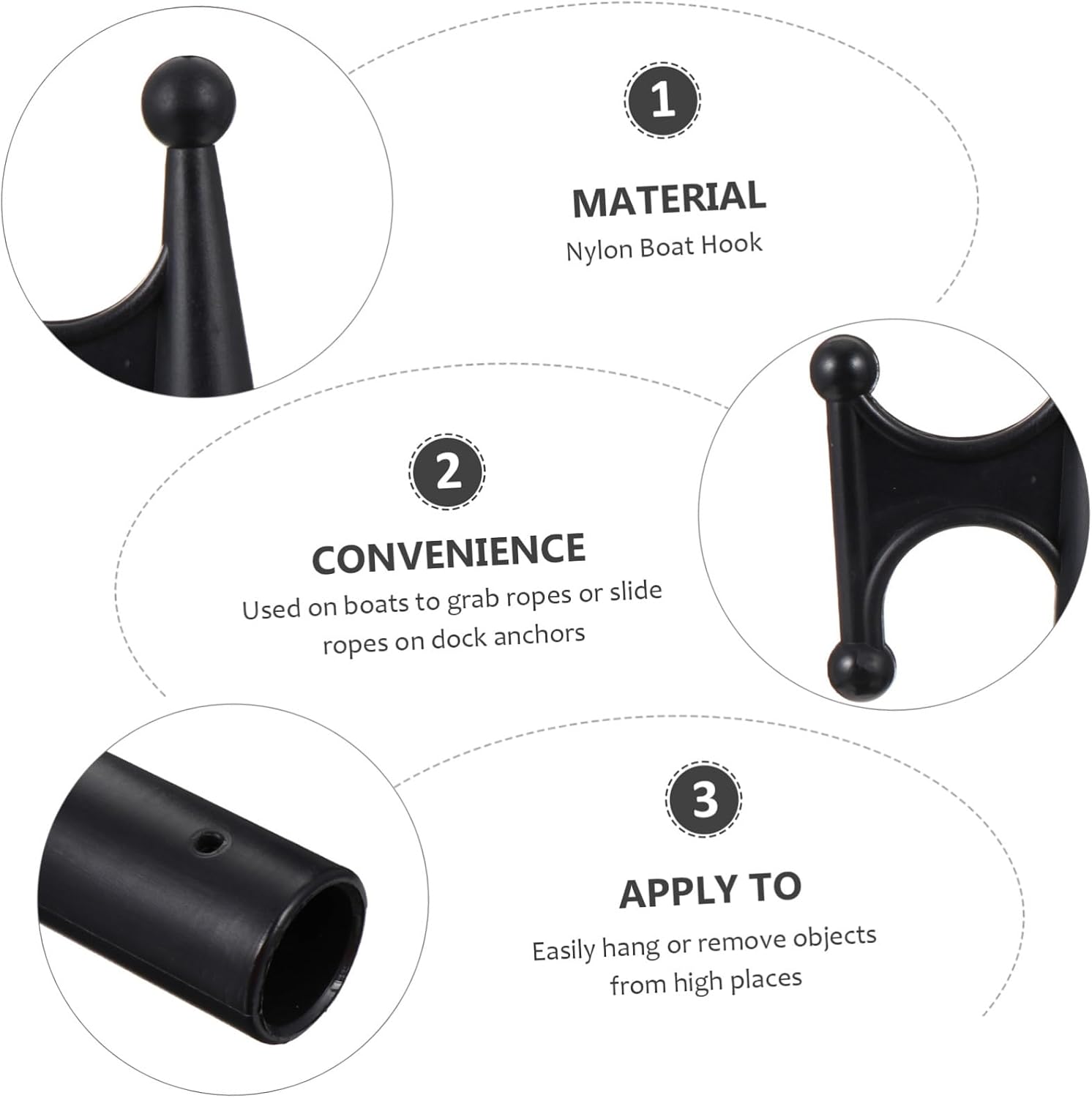 Boat Hook Attachment Replacement Nylon Dinghy Hook Head Black for 28mm Pole Not Included Marine Raft Kayak Docking and Launching Equipment