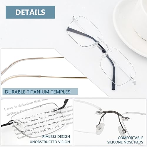 Miniatura 10 de Eyekepper Gafas de lectura sin montura de titanio para hombre y mujer, oro +0.00