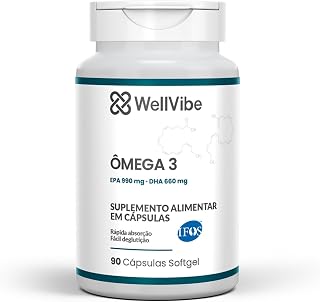 Ômega 3 Premium WellVibe 1650 mg por Dose EPA 990 mg DHA 660 mg 90 Cápsulas Softgel de Rápida Absorção