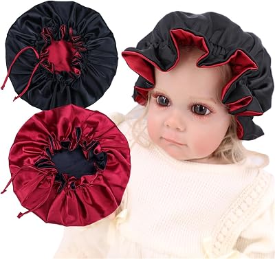 Baby Silk Satin Bonnet Hair Care Cap Hat for Infant Toddler Kids Adjustable Reversible Sleep Caps Hair Wrap Bonnets