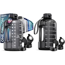 AQUAFIT 2 Pack - 2 x 1 Gallon Water Bottle With Time Marker - Big Water Bottle With Straw - BPA Free Gym Water Bottle With Handle - Gallon Water Jug