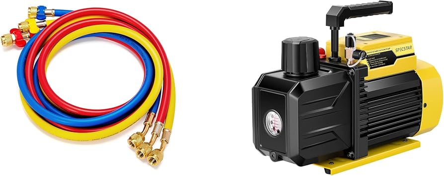 VIVOHOME 5 ft R410A HVAC Refrigerant Charging & Recovery Hoses, 1/4" Refrigeration Hoses with Tap Valve, 800 PSI Working 4000 PSI Burst, with SPECSTAR 3.5 CFM Single Stage Vacuum Pump