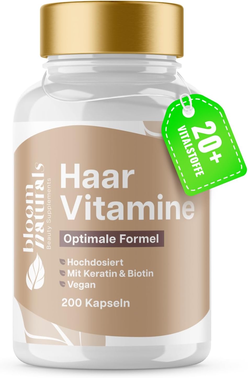 Haarvitaminen, 200 capsules, hoge dosis met biotine, selenium, zink, keratine + 20 vitale stoffen, voor de haargroei versnellen en gezond haar, voor vrouwen en mannen, veganistisch en geproduceerd in