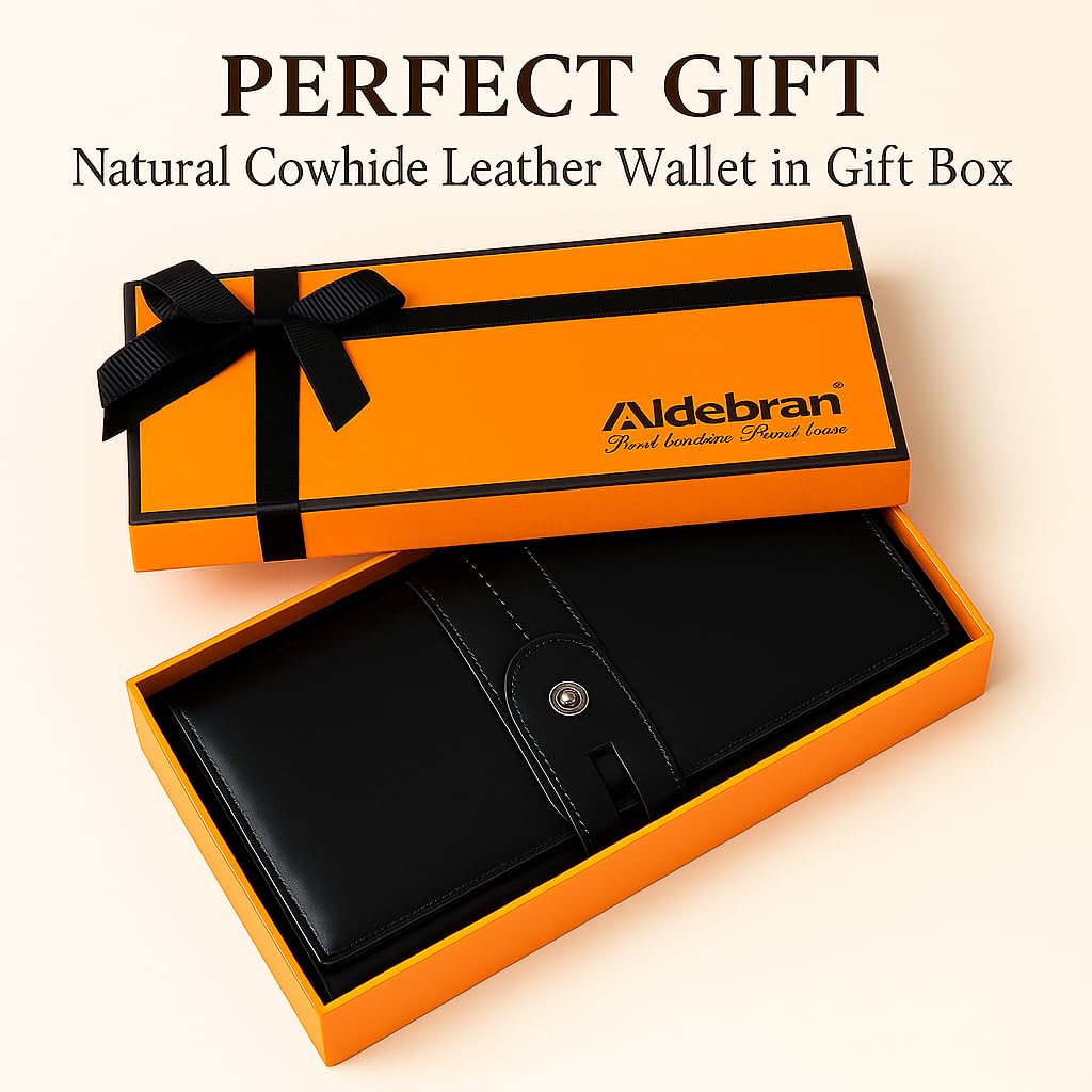 ALDEBRAN® Women's Wallets I Luxurious Black Wallet for Women I Hand made Elegant RFID Blocking Italian Genuine Leather Ladies Wallet Tri-fold Women's Purse ‎محفظة نسائية (Black)