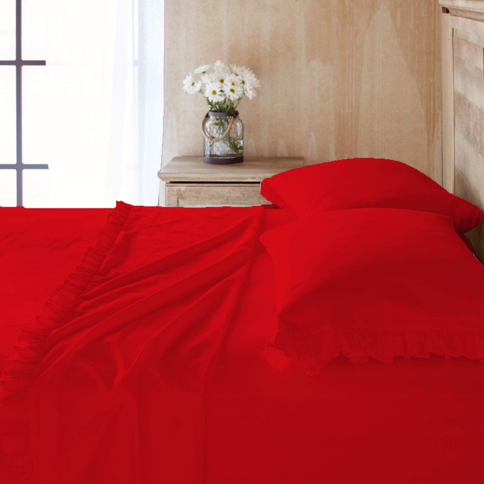 Drap plat coton égyptien 600 fils King size rouge pour une parure de lit haut de gamme
