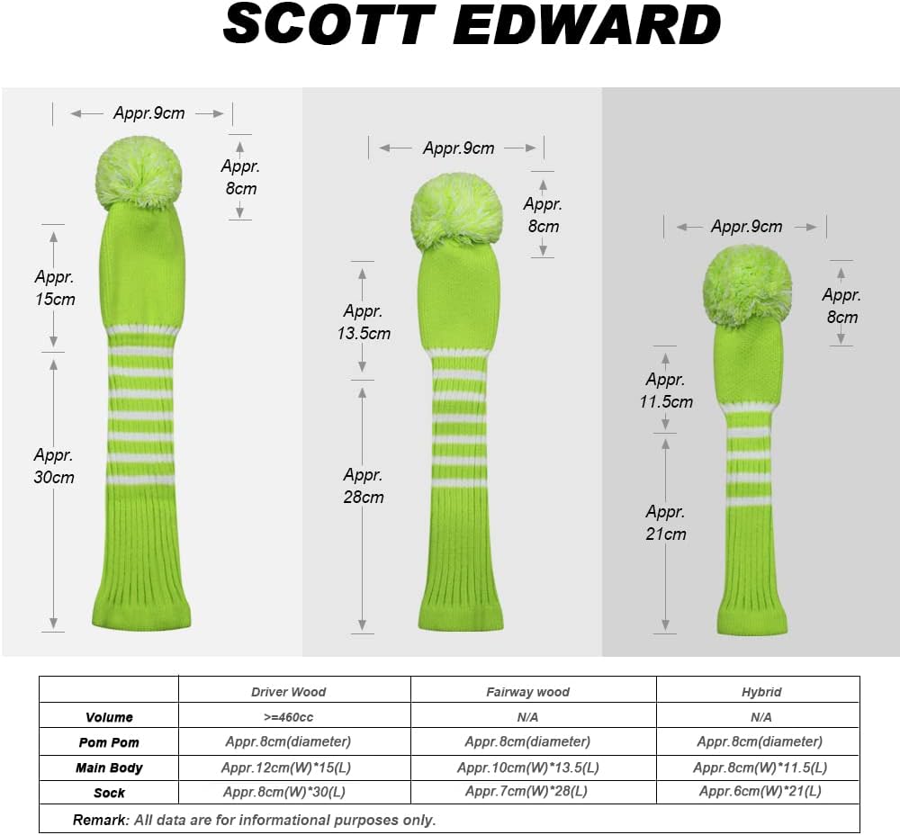 Scott Edward Knit Wood Golf Covers 4 Pieces Handmade Knitted Item Fit Over Well Driver Wood(460cc) Fairway Wood*2 and Hybrid(UT)