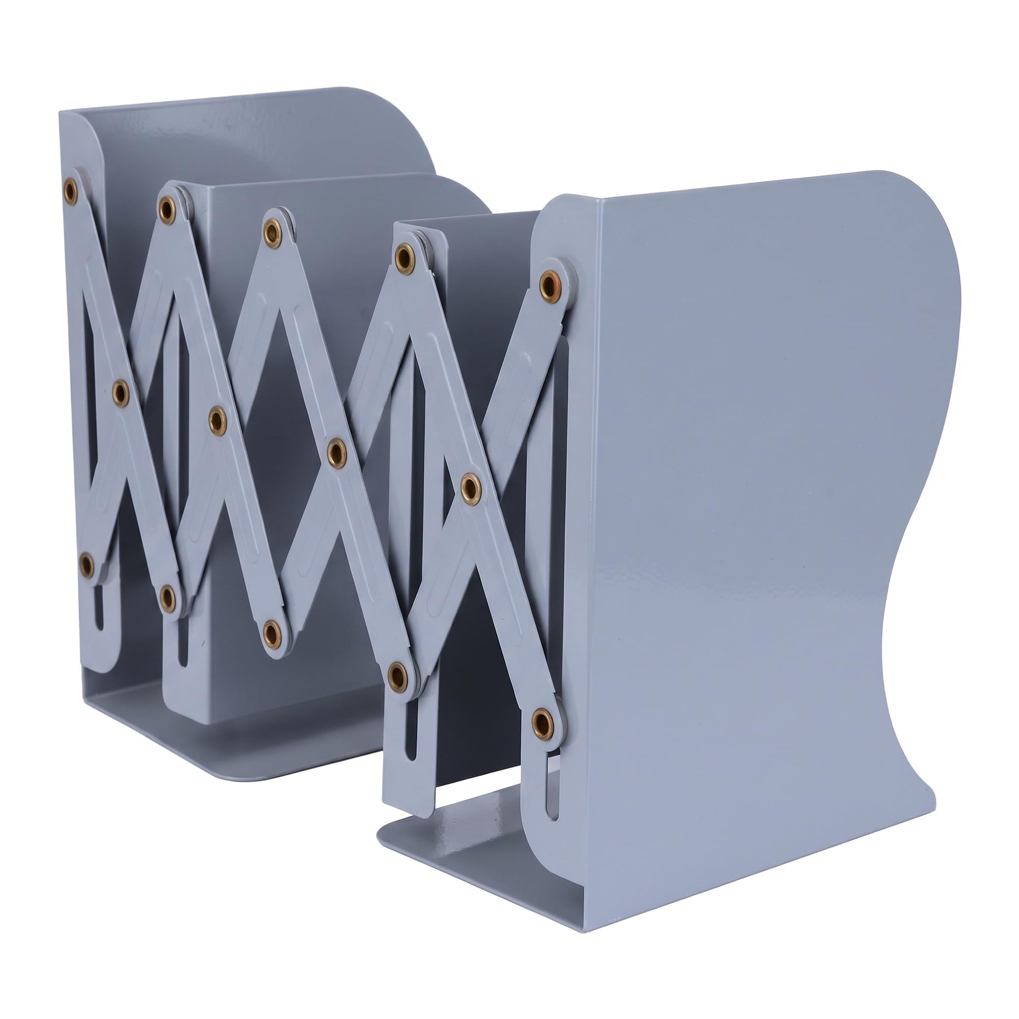 HMETOL Adjustable Metal Bookends for Shelves, Expandable Book End Holder for Office, Telescopic Bookshelf Grey 9cm x 13.5cm x 17.5cm