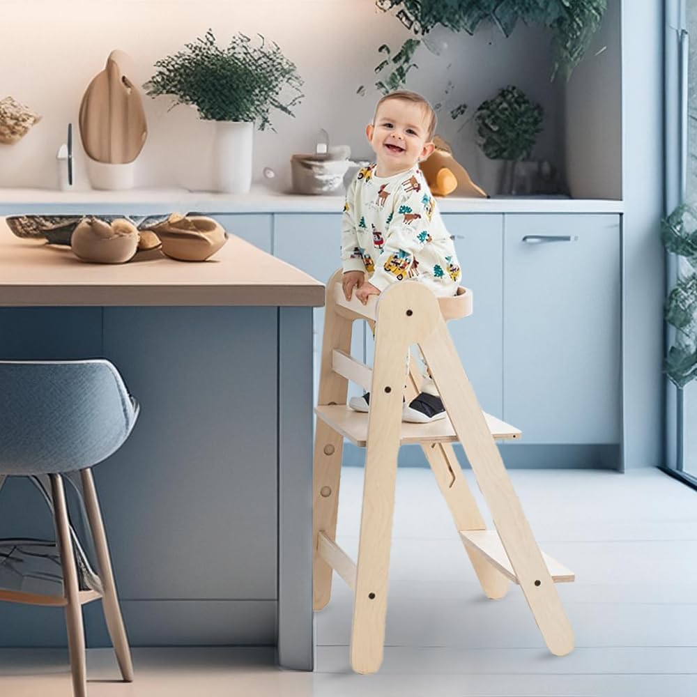 Tour d'apprentissage en bois 2 en 1  avec tableau blanc - couleur bois naturel