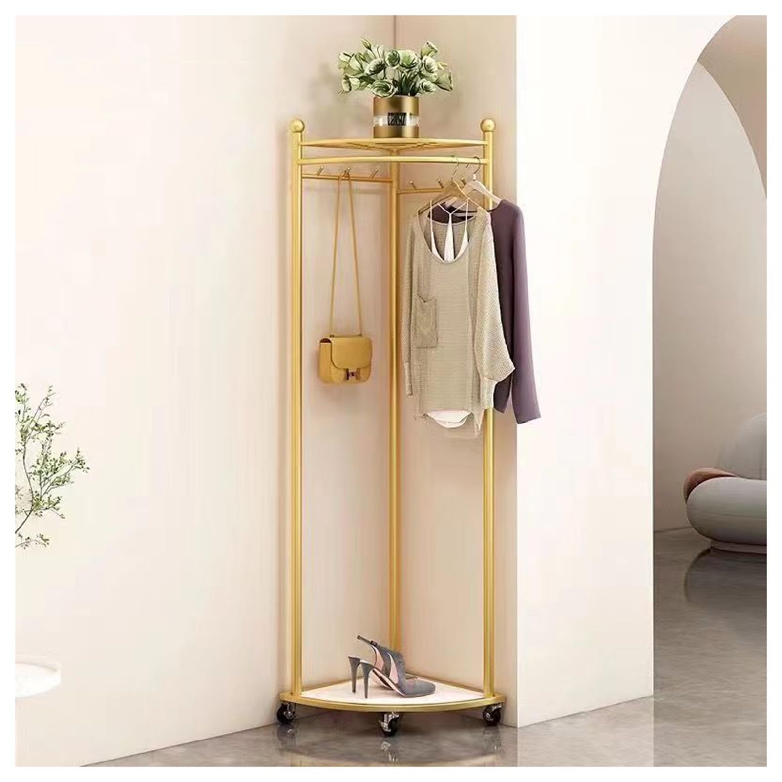 FGXHHS Stylish Gold Corner Coat Rack - Movable Freestanding Clothes Hanger for Entryway, Living Room, Mudroom & Bedroom Space-Saving Storage Solution