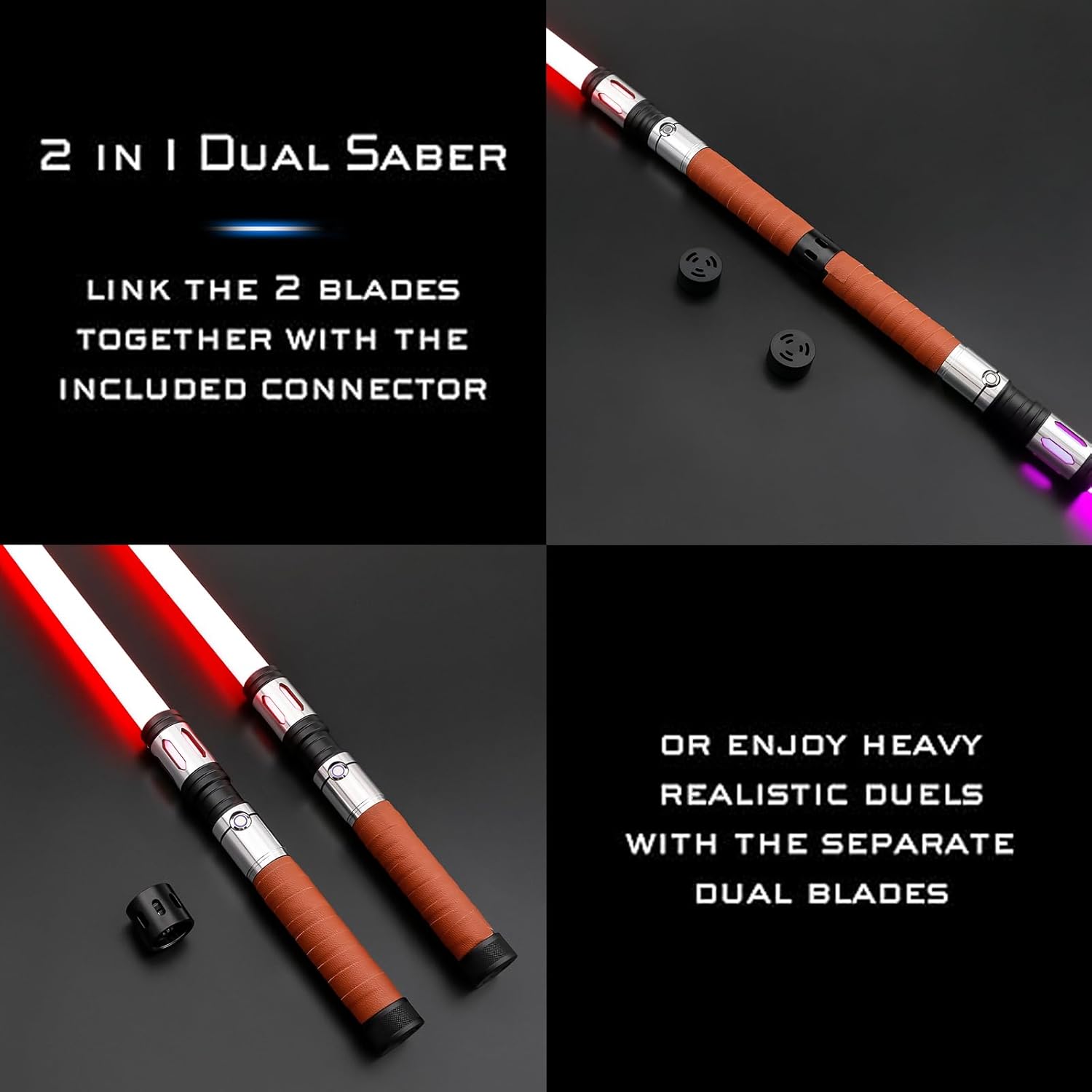 Saberforms 2 Pack Lightsaber 2 in 1 Dueling Light Saber with 12 RGB Colors 16 Sound Fonts and Motion Control, Force FX Lightsabers with Premium Metal Handle and Replaceable Blade for Adults, Kids