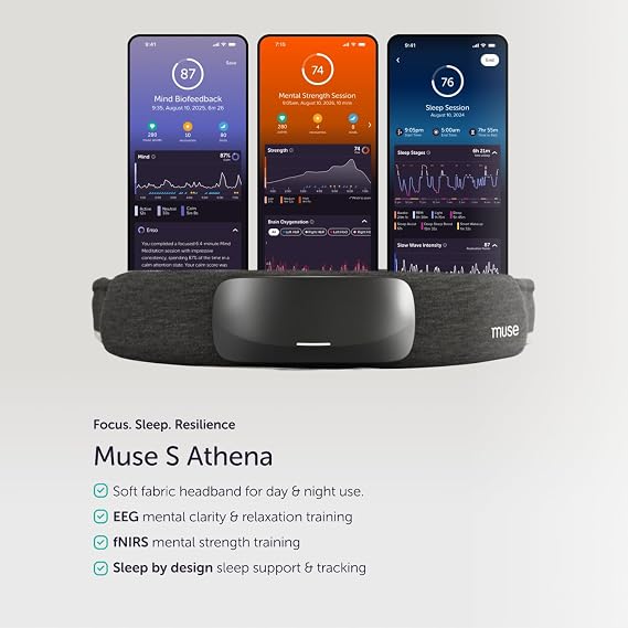 Muse S Athena: Brain Sensing Headband - New Feedback Device for Meditation Tracking and Monitoring - Multi-Sensor Biofed Back Device with Sound Feedback Guidance - Opal Light Gray