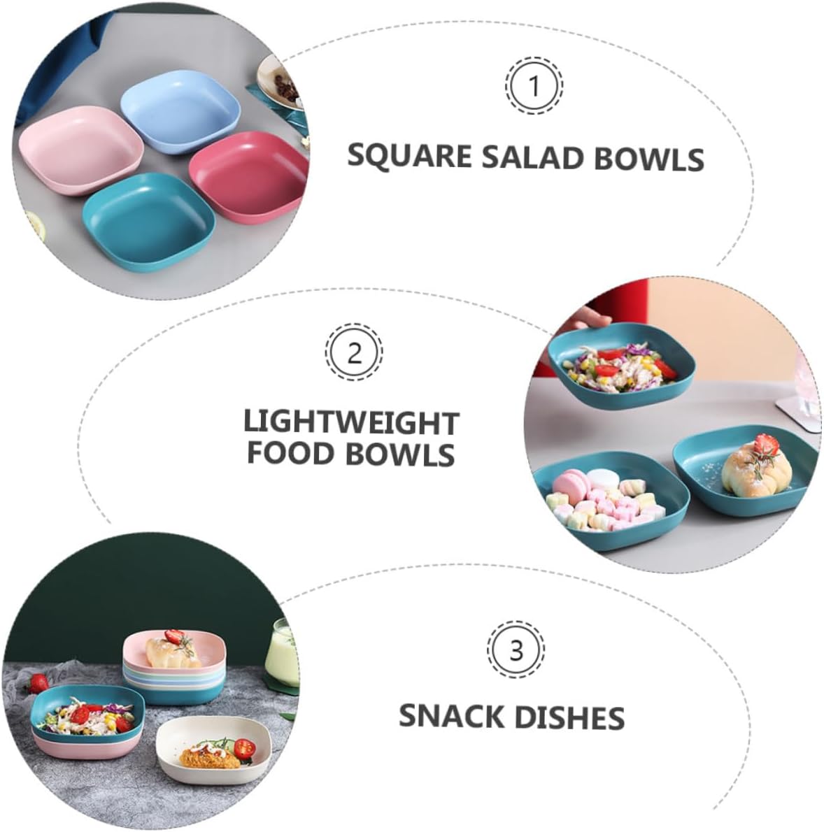 Zerodeko Salad Bowls 4 Pcs Wheat Straw PP Lightweight Stackable Food-safe