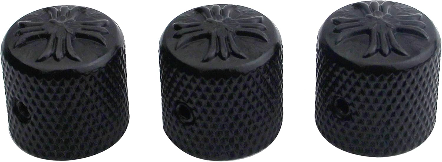 Guyker Guitar Bass Potentiometer Control Knobs with 6mm Dia. Shaft Pots - 3PCS Zinc Alloy Cross Style Top Dome Speed Tone Volume Knob Replacement for Electric Guitar or Precision Bass - black