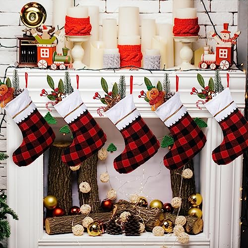 image for Fovths 24 Pack Christmas Buffalo Plaid Felt Stockings 15 Inch Red Blac
