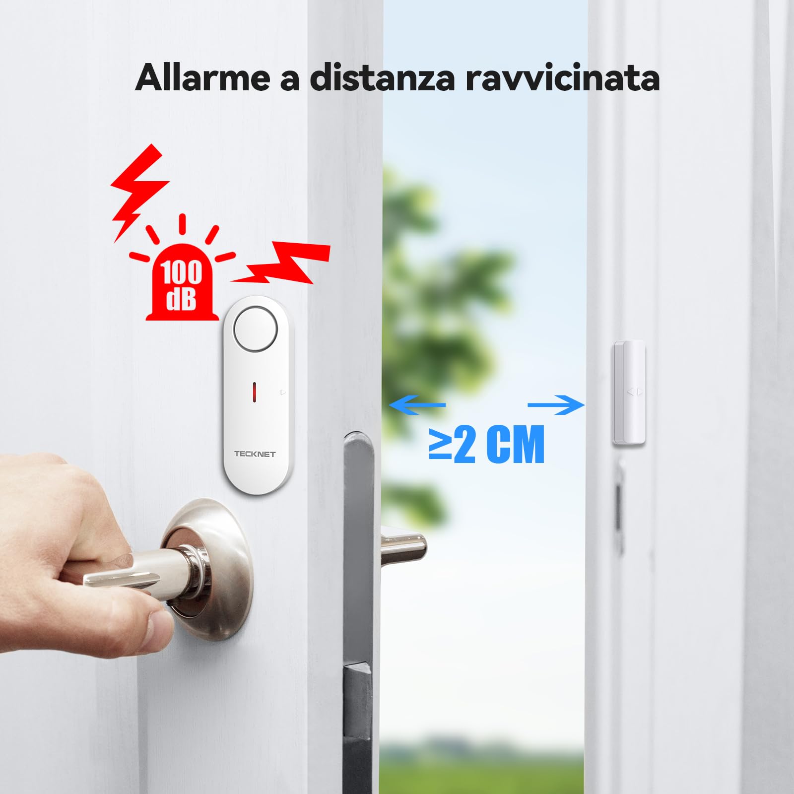 TECKNET Allarme Casa Senza Fili, Mini Sensori Allarme Porte E Finestre, Allarme & Campanello 2-in-1, Controllo del Volume a 3 Livelli, Sistema di Allarme per Casa, Negozio, Ufficio, Garage (9 PCS)